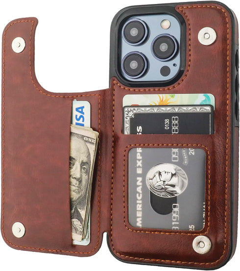 Compatible with iPhone 15 Pro Wallet Case with Card Holder, PU Leather Kickstand Card Slots Case, Double Magnetic Clasp and Durable Shockproof Cov...
