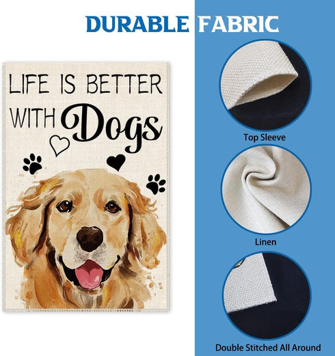 Life is Better with Dogs Golden Retriever Garden Flag, 12 x 18 Inch Double Sided Holiday Yard Outdoor Farmhouse Flag, Garden Flag with Dog, Dog Lo...