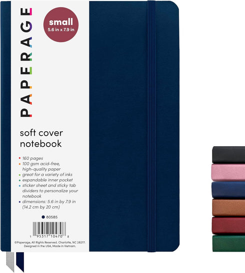 PAPERAGE Softcover Lined Journal Notebook (Navy), 176 Pages, College Ruled Notebook, Small 5.6 inches x 7.9 inches - 100 GSM Thick Premium Paper...