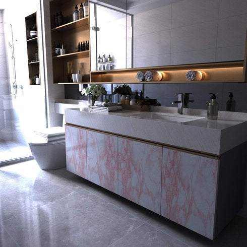 Marble Paper Granite Pink/White Roll Peel and Stick Wallpaper for Table Kitchen Countertop Cabinet Shelf Drawer Self Adhesive Vinyl Counter Top Co...