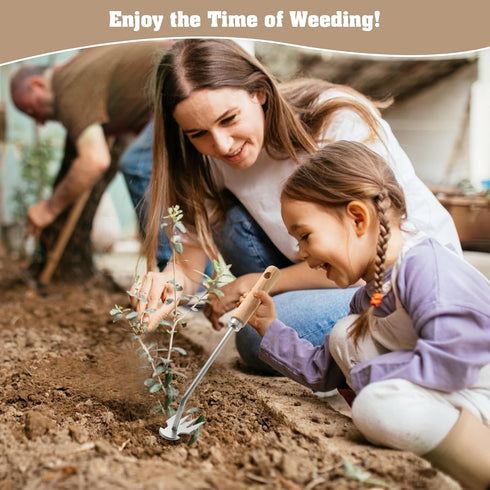 Stainless Steel Weed Puller 2 Pcs, Multifunction Weeder Puller, Wood Handle Hand Weeder Tool for Gardening, Shaped Light Duty Hand Weeder for Gard...
