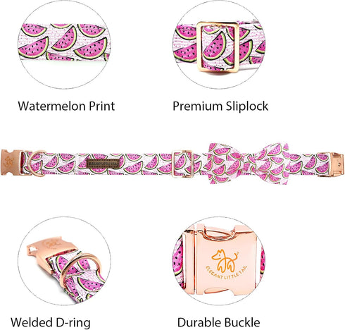 Elegant little tail Dog Collar, Watermelon Print Pet Collar Summer Dog Collar Durable Metal Buckle Dog Collars Cotton Pet Adjustable Dog Collars f...
