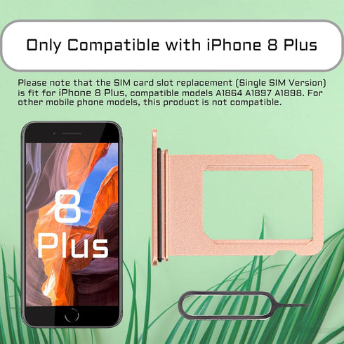 for iPhone 8 Plus Gold Single SIM Card Tray Slot Replacement 8Plus Card Holder Adapter Single SIM Version with Waterproof Rubber Ring SIM Ejector ...