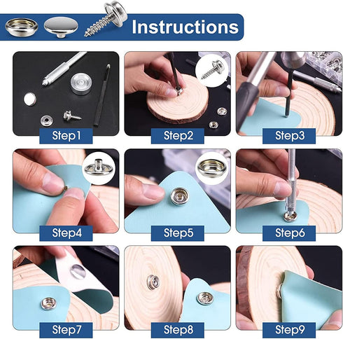 350 Pieces Canvas Snap Kit, BetterJonny Stainless Steel Screws Snaps Marine Grade Canvas Upholstery Boat Snaps Fastener Press Stud Cap with 3 Sett...