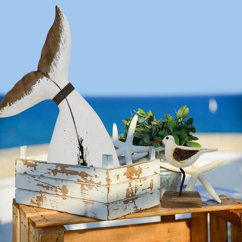 Wooden Sea Birds Decor Wood Seagull Statue Bird Figurines Seabird Statue Standing Seagulls Decorations Coastal Sculpture Nautical Beach Ocean Home...