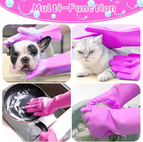 Dog Bath Gloves with 4Pack Dog Toothbrush, Dog Grooming Kit, Dog Finger Toothbrush for Small Breed, Medium Large Dogs, Silicone Dog Washing Gloves...