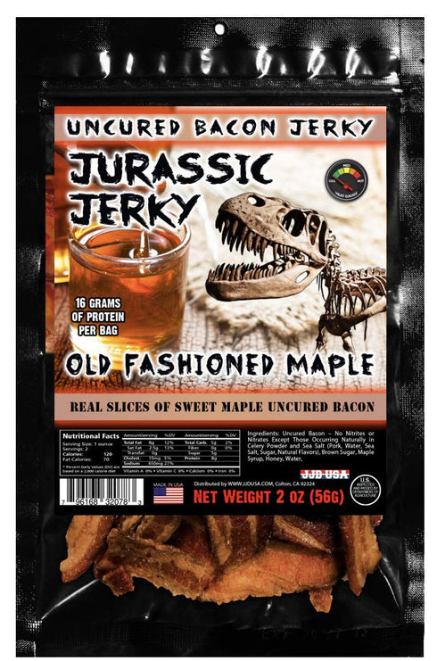 Jurassic Jerky’s Old-Fashioned Maple Jerky – Bacon Jerky Amazing Taste with high protein content, no preservatives, MSG-free, low sodium - (1) 2 o...