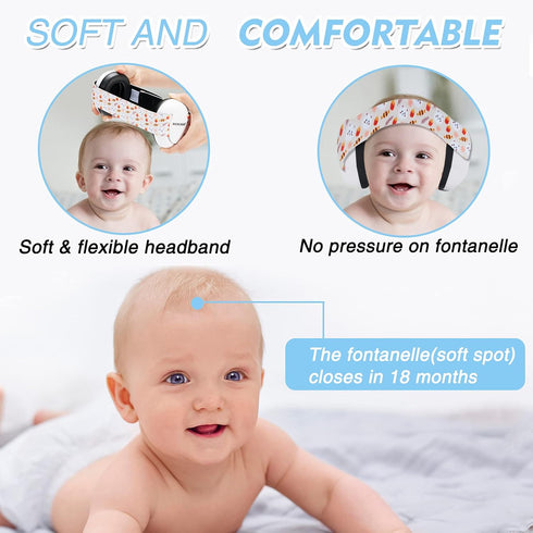 Infant Ear Protection Noise Cancelling Baby Ear Muffs, Toddler Hearing Protection with Adjustable Elastic Headband (Bear, White...
