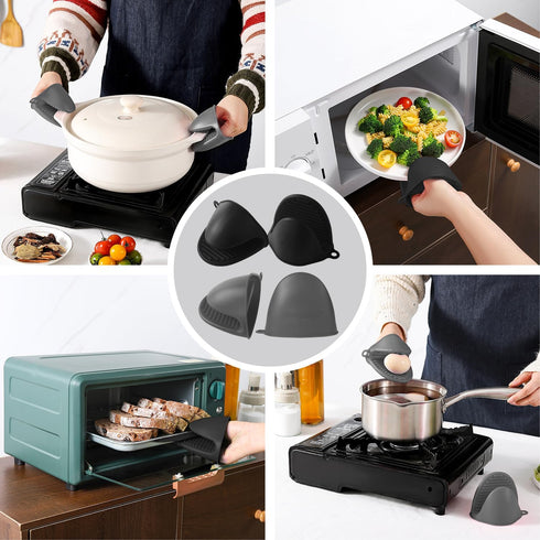 4PCS Oven Mitts, Silicone Pot Holders Heat Resistant, Mini Oven Gloves for Kitchen, Thickened Silicone Hot Pads for Cooking & Baking(2Black2Grey)...