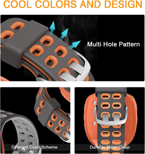 ANCOOL Compatible with Garmin Forerunner 310XT Watch Band, Soft Silicone Watch Strap Replacement for Forerunner 310XT Smartwatch, Grey-Orange...