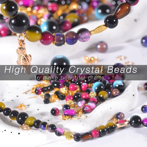 120g Random Glass Beads Kit for Jewelry Making, 6-10mm Round Crystal Glass Beads for Bracelet Making (Dark)...