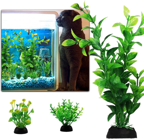Fish Tank Accessories Green Plants, 10pcs Green Fish Tank Decorations, Aquarium Decor Plastic Plants...