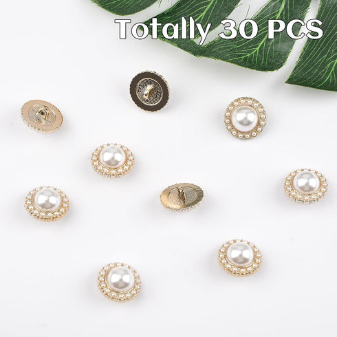 30 Pcs Faux Pearl Buttons, Gold Retro Vintage Pearl Acrylic Buttons Round Buttons Sew on Buttons Embellishments for DIY Crafts, 18 mm...