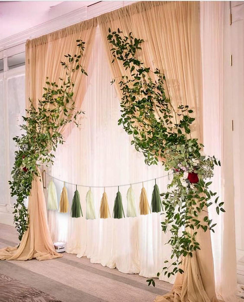Olive-Green Tan Cream Tassel-Garland Decor - 15-Pack DIY Paper Tassels Party-Decorations for Baby Shower Wedding Backdrop - Classroom Nursery Adve...