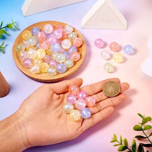 60Pcs 16mm Glow in The Dark Round Acrylic Beads 6 Colors Clear Focal Beads with Glitter Powder for Beadable Pens Keycain Crafts DIY Friendship Bra...