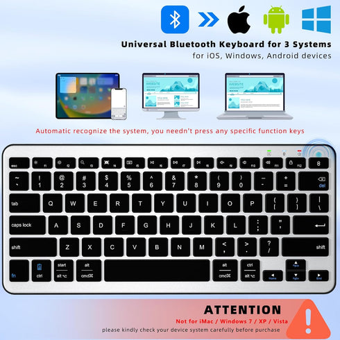 Bluetooth Keyboard, Ultra-Slim Wireless Keyboard for iPad, Rechargeable Ergonomic Computer Keyboard for iOS, Android, Windows PC Tablets Phone, Bl...
