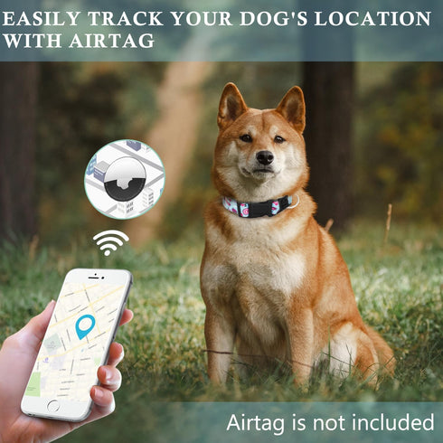 Airtag Dog Collar, HSIGIO Adjustable Dog Collar Nylon Floral Dog Collar with Waterproof & Removable Airtag Holder, Ultra-Soft GPS Tracker Dog Coll...