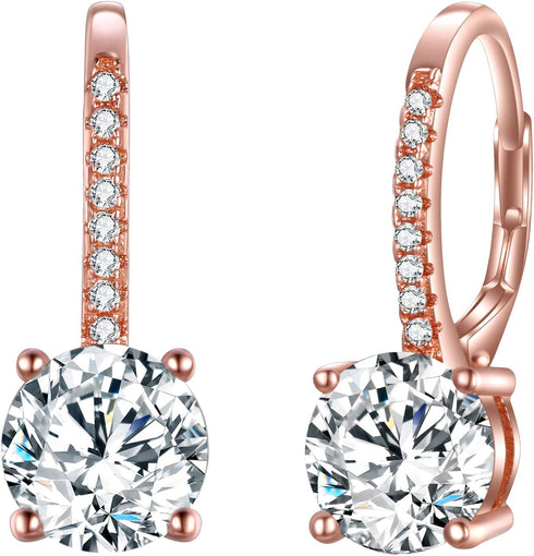 EVER FAITH 925 Sterling Silver CZ Prong Setting Gorgeous Bridal Prom Leverback Dangle Earrings...