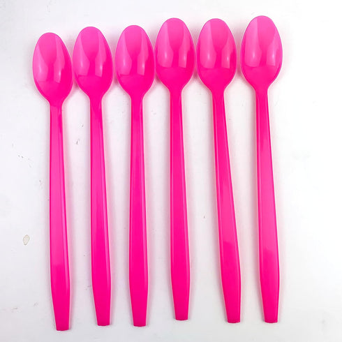 7.8"Inch Pink Long Plastic Soda & Sundae Spoons,Disposable Spoons Great for Milkshakes, Tea and Floats,Cocktail Stirring,Yogurt Ice Cream Spoons,F...