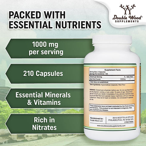 Beet Root Powder Capsules (Organic and Vegan) (210 Count, 1,000mg Per Serving) - Super Food from Beets with High Nitrate for Overall Health Suppor...