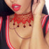 Red Lace Chains Christmas Bell Necklaces Goth Chokers Collar Jewelry for Women Gifts (lace bell)...