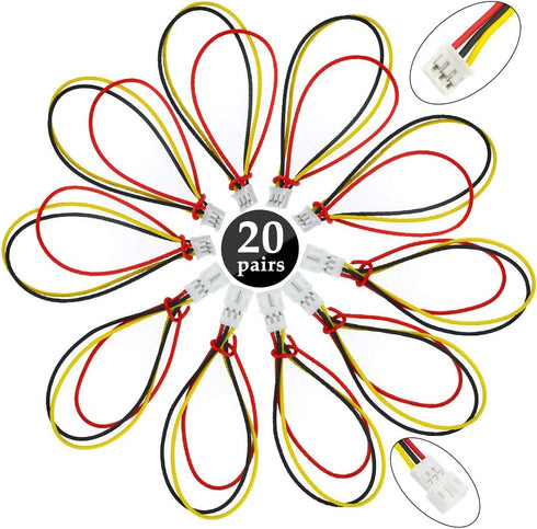 XINGYHENG 40Pcs(20Pairs) 2.0mm 3PIN Female Male Connecting Plug With 10cm Terminal Connector Wire Cable for Light Strip 3.9’’ Compatible with JST ...