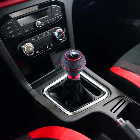 Arenbel 5 Speed Shifter Knobs Leather Car Gear Stick Lever Shift Ball Handle Replacement Fit Most Manual Vehicles, Red...