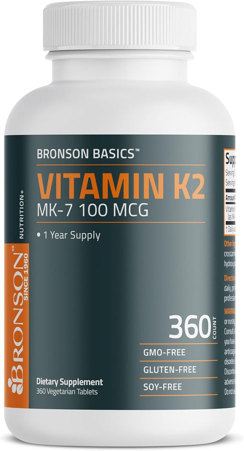 Bronson Vitamin K2 MK-7 100 MCG, K2 as MK7 Menaquinone, Bone Support 1 Year Supply, 360 Tablets...