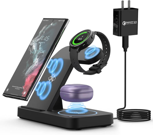 MOSHOU Wireless Charging Station with Blue Light for Samsung, Fast Charger Dock for Galaxy S22 S21 S20 S10/Note 20 10 9/ Z Flip Fold 4, Galaxy Wat...