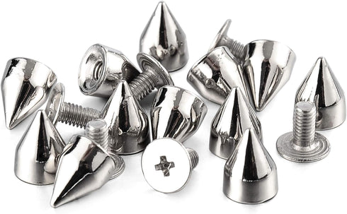100 Sets 9MM Silver Spikes and Studs Metal Bullet Cone Spikes Screw Back Leather Craft Rapid Rivet Screws Punk Studs and Spikes for Clothing Shoes...