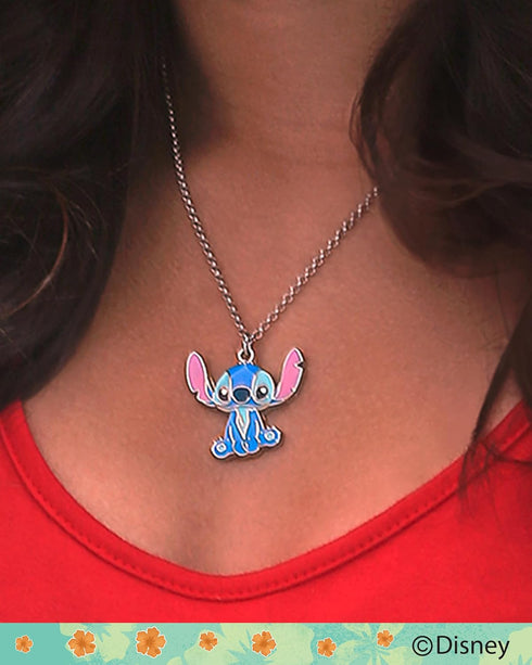 Disney Lilo & Stitch Jewelry Set Official License, Flower Charm Hoop Earrings and 16+3 Stitch Necklace Fashion Jewelry Set...
