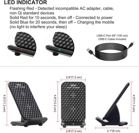 15W Fast Qi-Certified Wireless Charging Station Compatible with iPhone 15/15 Plus/15 Pro Max/14/13/12 /11Pro Max/XR/XS/X/8 Plus,Galaxy S23/S22/S21...