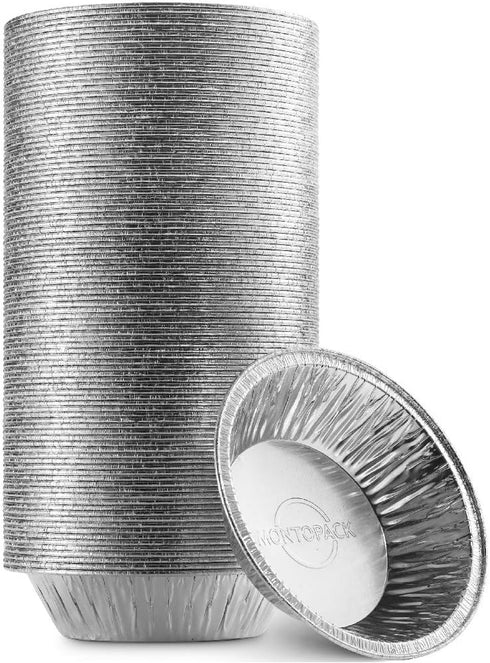 MontoPack Disposable 5" Aluminum Foil Pie/Tart Pans (100 Pack) | 5 Inch Round Cake Pan for Baking Personal Mini Pies, Homemade Cakes & Quiche | Ov...