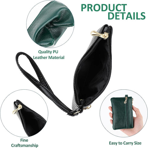 Women's Leather Coin Purse, Small Coin Purse for Women, Small Zipper Coin Purse with Double Zipper Detachable Wrist Strap Coin Purse for Women Coi...