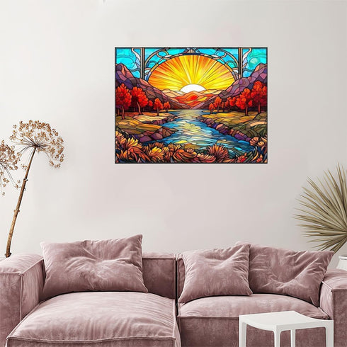 IPISSOI Stained Glass Sunrise Diamond Painting Kits for Adults, Landscape Diamond Art Kits for Beginner, Paint with Diamonds Pictures DIY Full Dri...