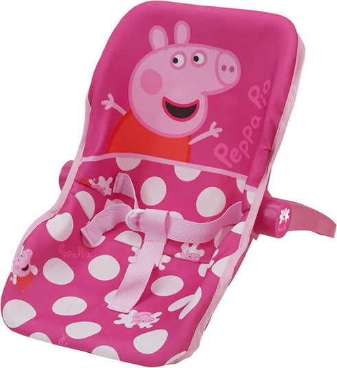 Peppa Pig: Baby Doll Car Seat - Pink & White Dots - Fits Dolls Up to 18" Convertible Into A Feeding Chair, Plastic Shell W/Fabric, Harness Belt, P...