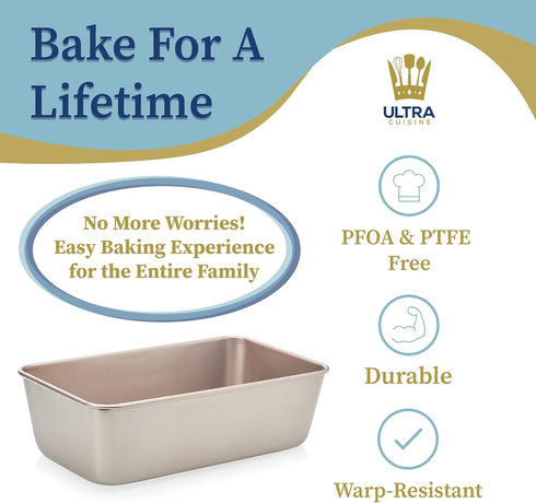 Ultra Cuisine Nonstick Bread Pan - 9.5x5 inch Loaf Pan, 1 lb - Easy Clean, Quality, Durable Bread Tin for Oven Baking Quick Bread, Meatloaf, Banan...