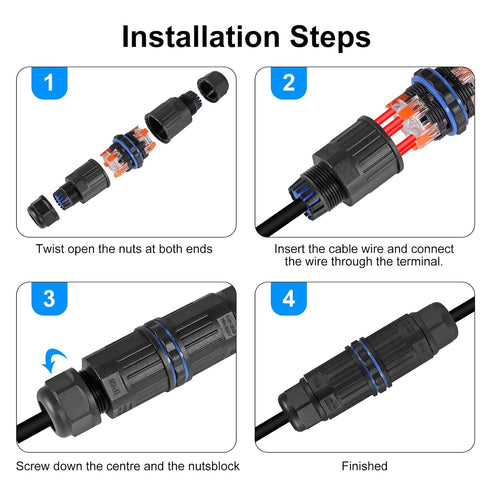 6pcs IP68 Waterproof Junction Box, Outdoor Electrical Cable Connector for 3.5-10mm Wire Range(AC 250V, 16A), Quick Screwless Installation (2505-5P...