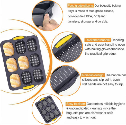 MUJUZE Mini Loaf pan, 9 Cavity Silicone Bread Pan Mini Bread Pan Brownie Pan, Nonstick & Heat Resistant Mini Baguette Pan, Baking Pan for Bread...