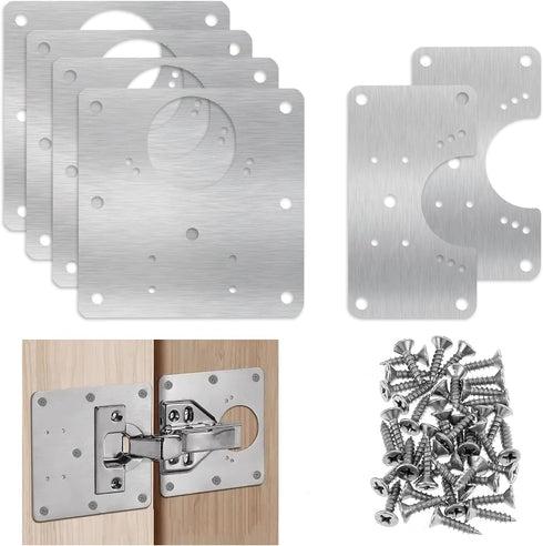 6 PCS Hinge Repair Kit Plate for Cabinet Hinges Repair Fixing Plates Stainless Steel Cabinet Hinge Repair Plate with Mounting Screw Hinge Repair R...