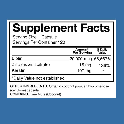 Biotin 20,000mcg with Keratin, Coconut Powder and Zinc, Hair Growth Supplements, Biotin Supplements, Healthy Hair Skin & Nails for Adults,120 Vegg...