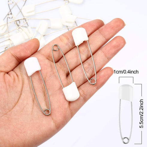 50 Pieces Diaper Pins Safety 2.2 Inch Plastic Head Cloth Diaper Nappy Pins with Locking Closures Stainless Steel with Velvet Bag(White)...