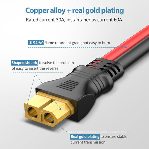Solar Panel Plug to XT60 Charge Cable,PixelMan,10AWG Solar Connector to XT60 Cable with Upgraded XT60 Adapter, Solar Extension Cable (Solar Connec...