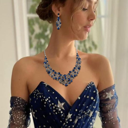 Flyonce Rhinestone Crystal Bridal Jewelry Set for Women, Wedding Party Necklace Earrings Bracelet...