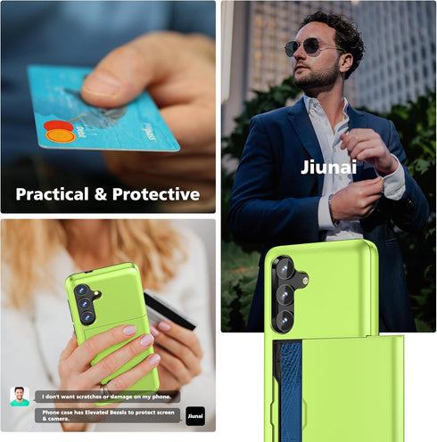 Jiunai for Samsung S24 Case with Card Holder 2024, Dual Layer Protective Shockproof Pocket Credit Card License Rugged Sturdy Shell TPU Edge Slide ...