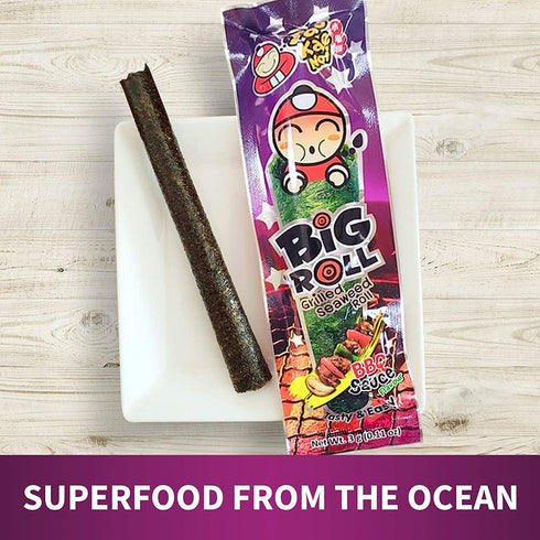Big Roll Grilled Seaweed Snacks by Tao Kae Noi, BBQ Flavor Grilled Seaweed Rolls, Healthy Nori Sheet Rolls for Kids and Adults, Nori Snacks, 6 pac...