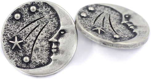 Bezelry 12 Pieces Starry Night Man in The Moon Metal Shank Buttons. 20mm (3/4 inch) (Antique Silver)...