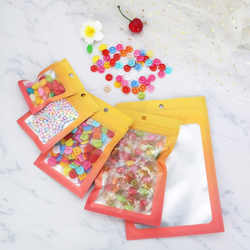 100 Pcs Resealable Mylar Ziplock Food Storage Bags, Gradient Color Smell Proof Bag with Clear Window, Packaging Pouch for Coffee Beans Candy Sampl...