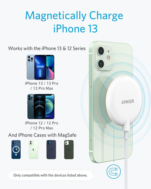 Anker 7.5W Magnetic Wireless Charger with USB-C Bundle, 5 ft Built-in Cable, 313 , (Pad) Only for iPhone 14/14 Pro/14 Pro Max/13/13 Max......