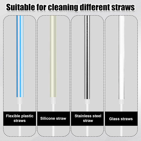 Silicone Straw Brush, 8mm White 9.45in Long Straw Cleaner with Hanging Hole Reusable Straw Washing Tool Bendable Crevice Cleaning Brush Slim Pipe ...